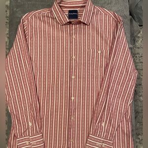Tommy Bahama Red and White Graphic Striped Button Down Shirt Size Large Csaual